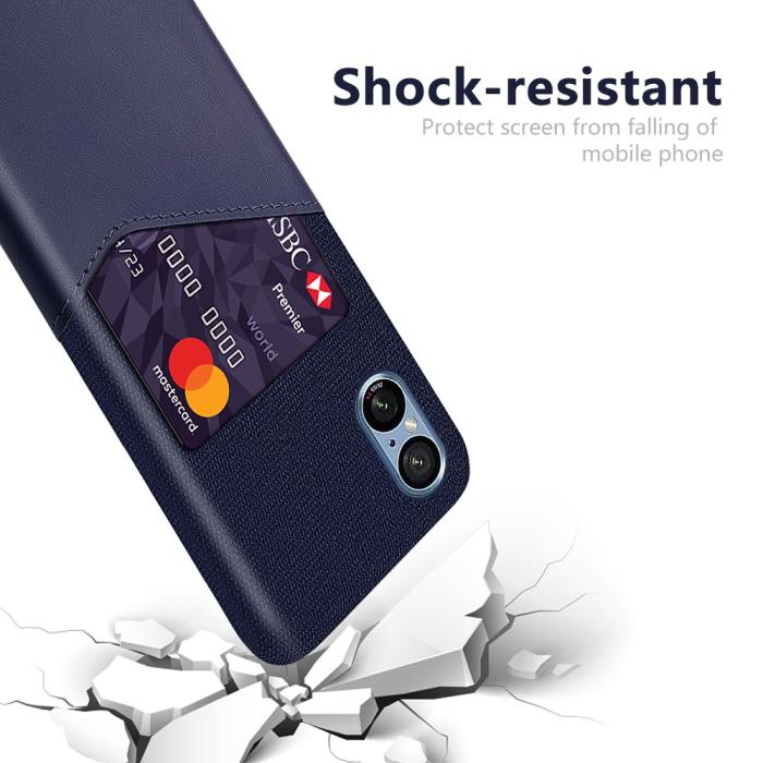 Bild 2,  Sony Xperia 5 V Skal Läder Med Kortfack Blå - Teknikhallen.se