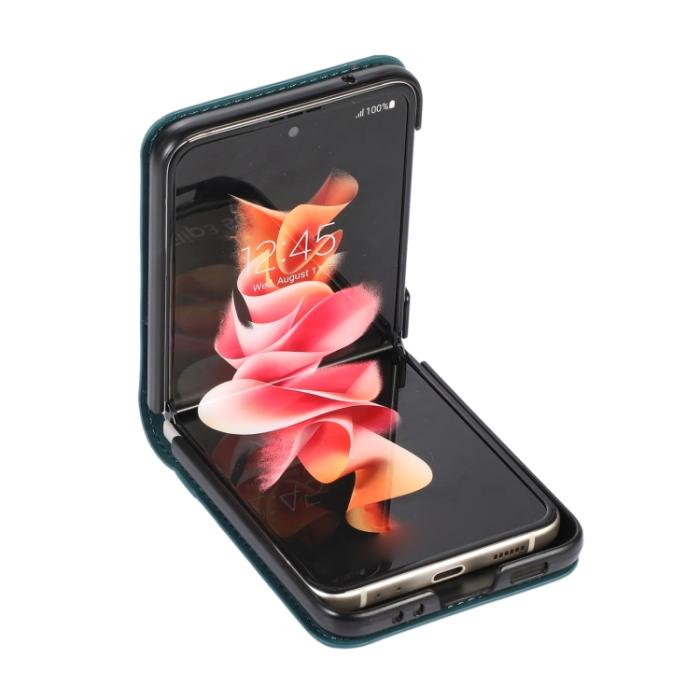 Bild 3,  Samsung Galaxy Z Flip 4 Skal Läder Kortfack Grön - Teknikhallen.se