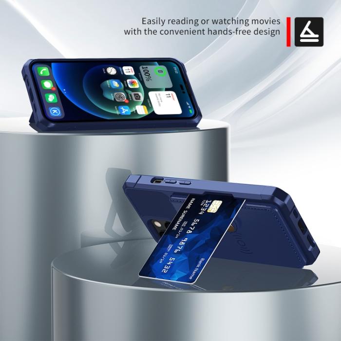 Bild 2,  iPhone 14 Skal Med Magnetiskt Plånbok Navy Blue - Teknikhallen.se