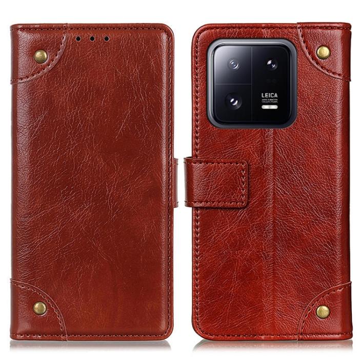 Bild 2,  Xiaomi 13 Pro 5G Fodral Läder Mässing Dekor Brun - Teknikhallen.se