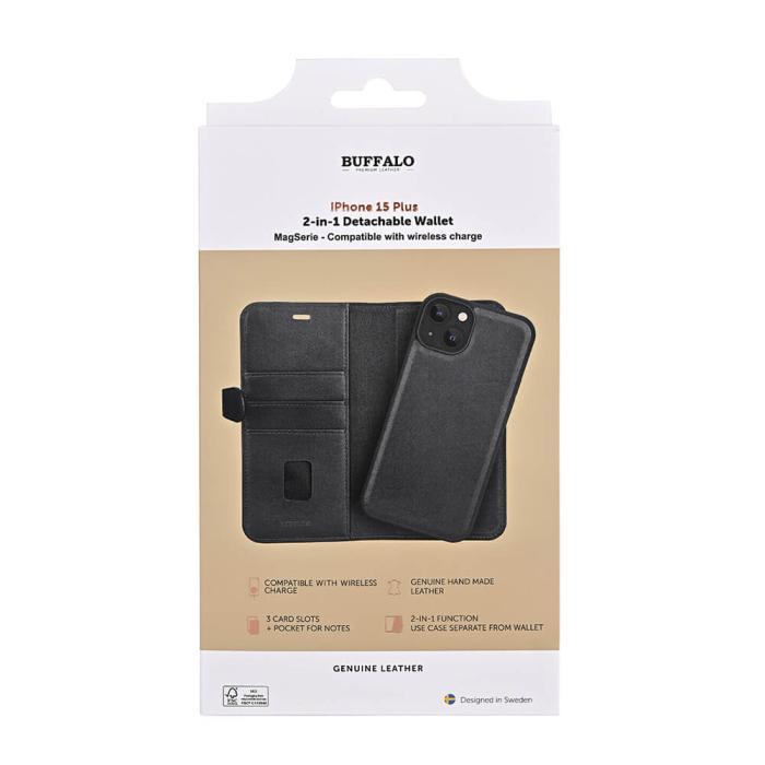 Bild 2, Buffalo Buffalo iPhone 15 Plus Fodral 2in1 Äkta Läder Svart - Teknikhallen.se