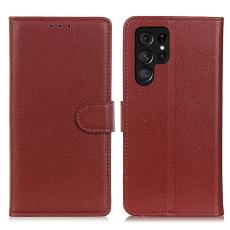  Samsung Galaxy S23 Ultra Fodral Litchi L&auml;der Brun - Teknikhallen.se