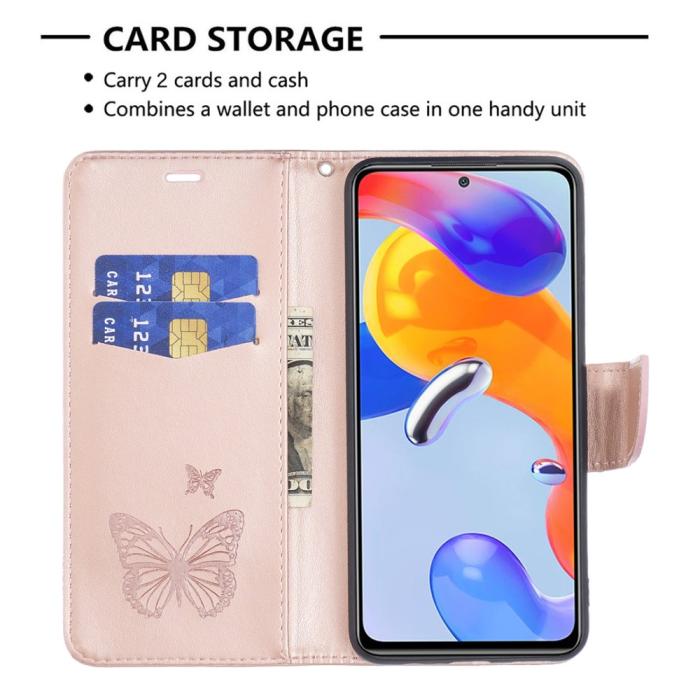 Bild 3,  Xiaomi Redmi 10 5G Fodral Butterfly Roséguld - Teknikhallen.se