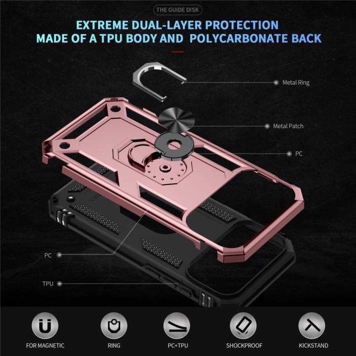 Bild 2,  iPhone 17 Pro Skal Shockproof Hybrid Ring Roséguld - Teknikhallen.se