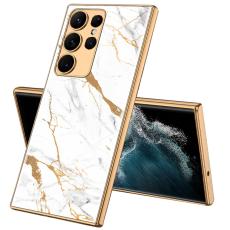 GKK GKK Galaxy S24 Ultra Skal H&auml;rdat Glas Electroplate Marmor Vit - Teknikhallen.se