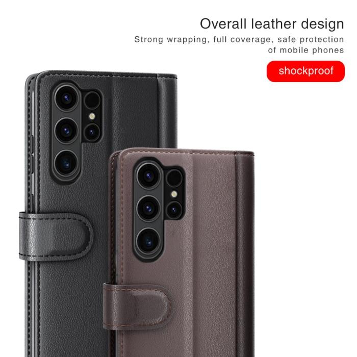 Bild 5,  Samsung Galaxy S24 Ultra Fodral Premium Äkta Läder Brun - Teknikhallen.se