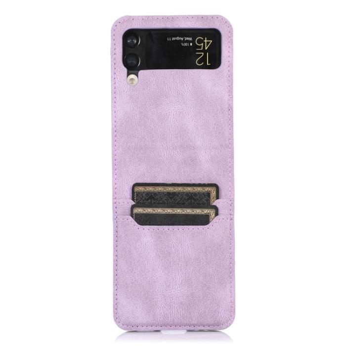 Bild 2,  Samsung Galaxy Z Flip 4 Skal Läder Kortfack Lila - Teknikhallen.se
