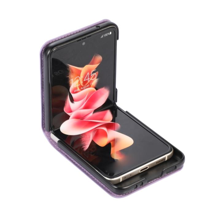 Bild 4,  Samsung Galaxy Z Flip 4 Skal Läder Kortfack Lila - Teknikhallen.se