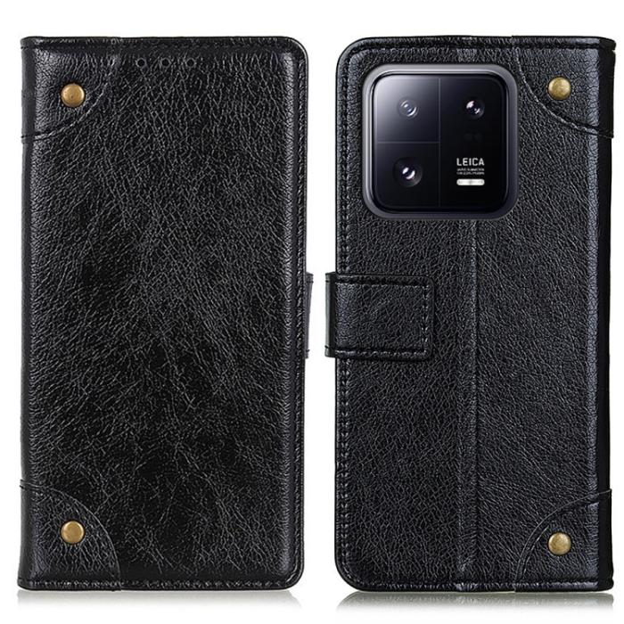 Bild 2,  Xiaomi 13 Pro 5G Fodral Läder Mässing Dekor Svart - Teknikhallen.se