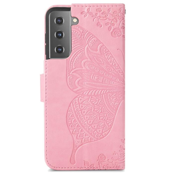 Bild 3,  Samsung Galaxy S22 Plus Fodral Butterfly Tryckt Läder Ljus Rosa - Teknikhallen.se