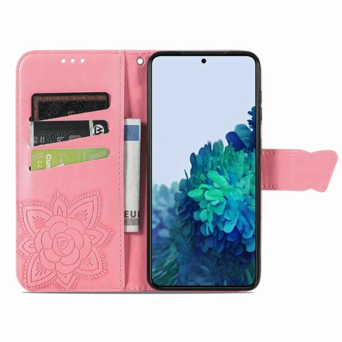 Bild 4,  Samsung Galaxy S22 Plus Fodral Butterfly Tryckt Läder Ljus Rosa - Teknikhallen.se