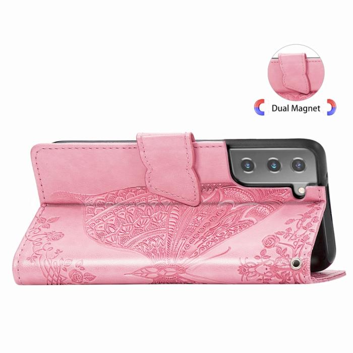 Bild 6,  Samsung Galaxy S22 Plus Fodral Butterfly Tryckt Läder Ljus Rosa - Teknikhallen.se