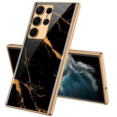 GKK GKK Galaxy S24 Ultra Skal H&auml;rdat Glas Electroplate Marmor Svart - Teknikhallen.se