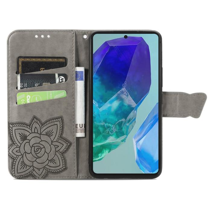 Bild 2,  Samsung Galaxy A16 Fodral Med Fjäril Tryck Grå - Teknikhallen.se