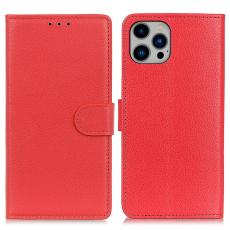  iPhone 16 Pro Max Fodral L&auml;der Litchi Textur R&ouml;d - Teknikhallen.se
