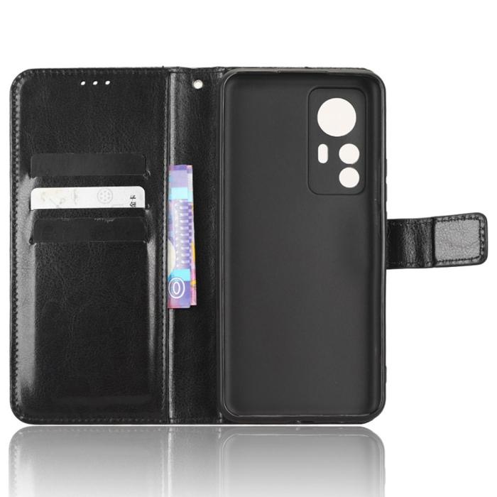 Bild 4,  Xiaomi 12T / 12T Pro Fodral Crazy Horse Läder Svart - Teknikhallen.se