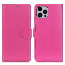  iPhone 16 Pro Max Fodral L&auml;der Litchi Textur Rosa - Teknikhallen.se