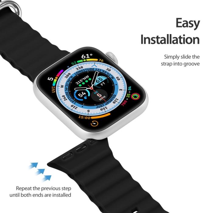 Bild 6, DUX DUCIS DUX DUCIS Apple Watch 42/44/45/46/49 mm Armband Wave Design Svart - Teknikhallen.se