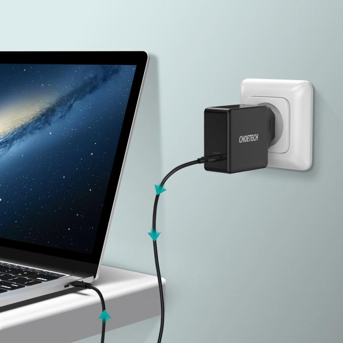 Bild 4, Choetech Choetech 60W USB-C PD Väggladdare Snabbladdning Svart - Teknikhallen.se