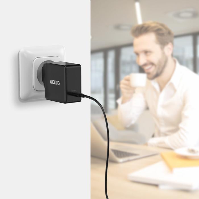 Bild 6, Choetech Choetech 60W USB-C PD Väggladdare Snabbladdning Svart - Teknikhallen.se