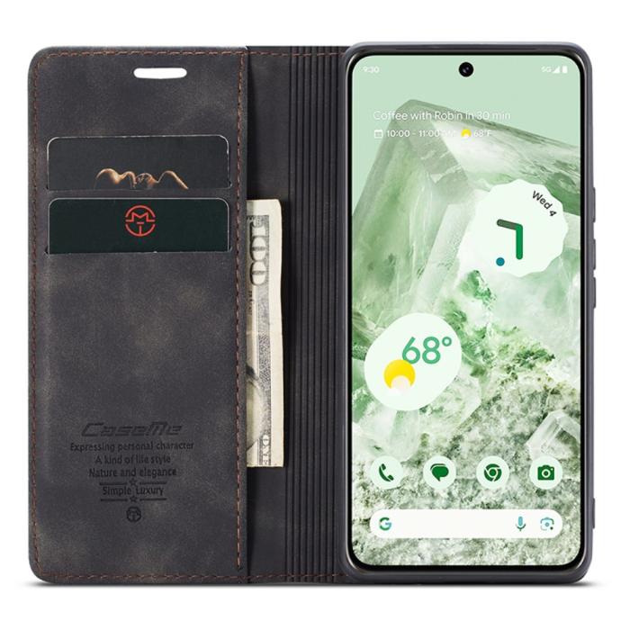 Bild 2, CASEME CASEME Google Pixel 8A Fodral Flip Retro Läder Svart - Teknikhallen.se