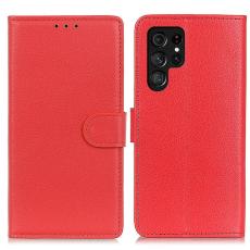  Samsung Galaxy S23 Ultra Fodral Litchi L&auml;der R&ouml;d - Teknikhallen.se