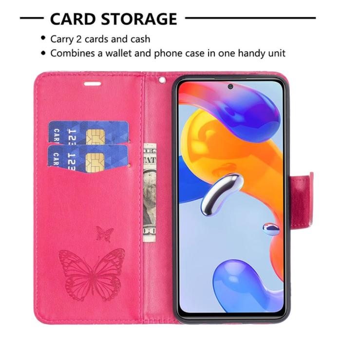 Bild 3,  Xiaomi Redmi 10 5G Fodral Butterfly Rosa - Teknikhallen.se