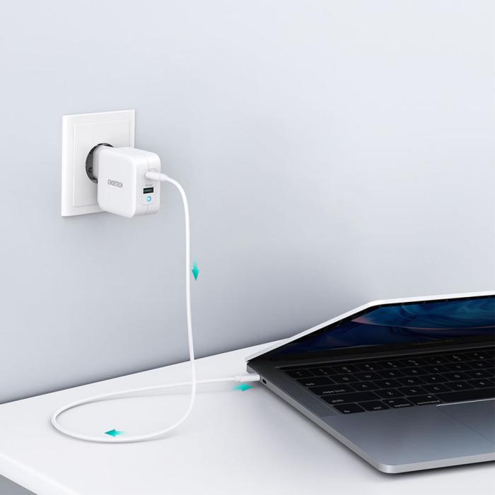 Bild 2, Choetech Choetech 65W GaN USB-C / USB-A PD QC Väggladdare Vit - Teknikhallen.se