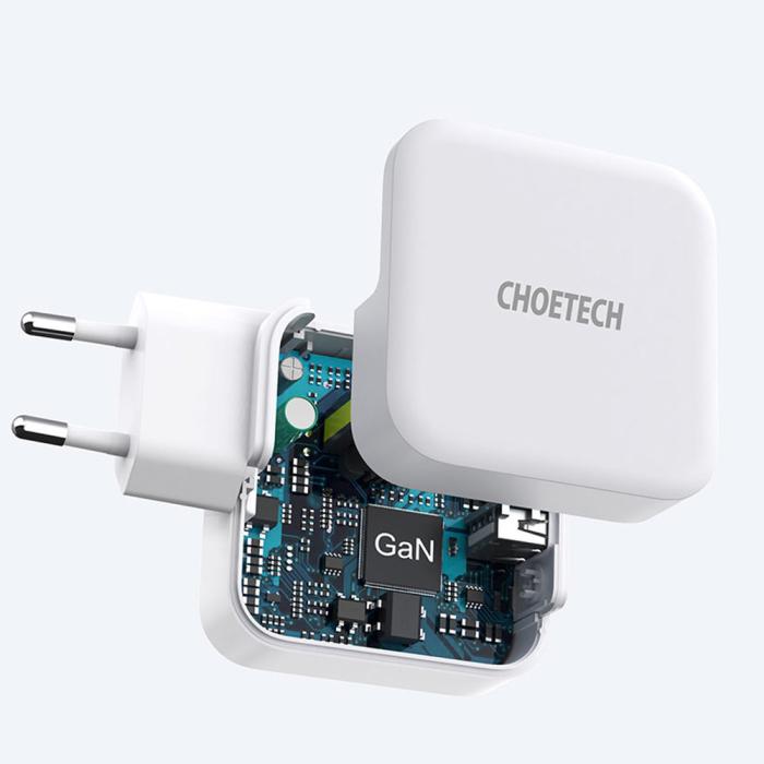 Bild 4, Choetech Choetech 65W GaN USB-C / USB-A PD QC Väggladdare Vit - Teknikhallen.se