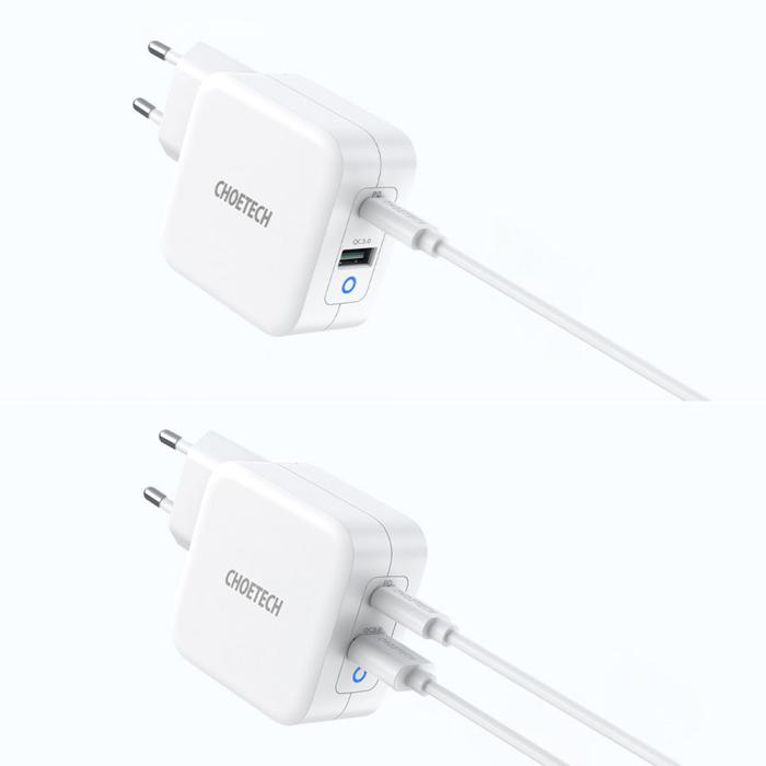 Bild 5, Choetech Choetech 65W GaN USB-C / USB-A PD QC Väggladdare Vit - Teknikhallen.se