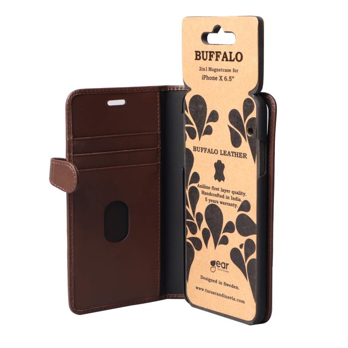 Bild 6, Buffalo Buffalo iPhone Xs Max Fodral 2in1 Äkta Läder Brun - Teknikhallen.se
