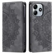  Xiaomi Redmi Note 14 4G Fodral Flip Mandala L&auml;der Gr&aring; - Teknikhallen.se