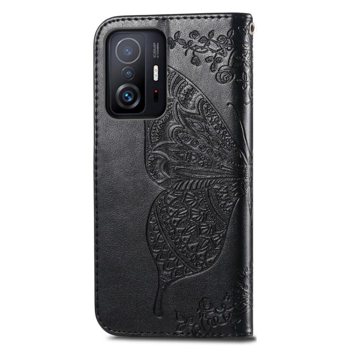 Bild 3,  Xiaomi 11T / 11T Pro Fodral Läder Butterfly Svart - Teknikhallen.se