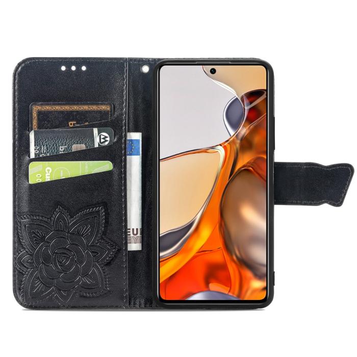 Bild 4,  Xiaomi 11T / 11T Pro Fodral Läder Butterfly Svart - Teknikhallen.se