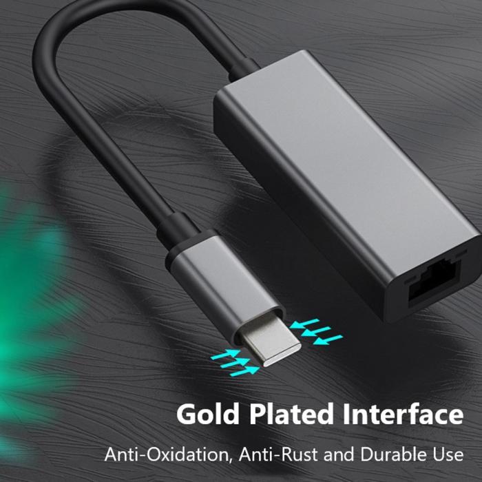 Bild 3,  USB-C Till RJ45 Nätverksadapter Grå - Teknikhallen.se