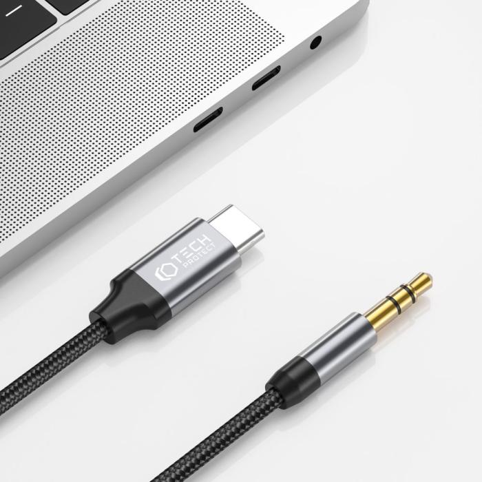 Bild 3, Tech-Protect Tech-Protect 1m USB-C - AUX Ljudadapter UltraBoost Svart - Teknikhallen.se