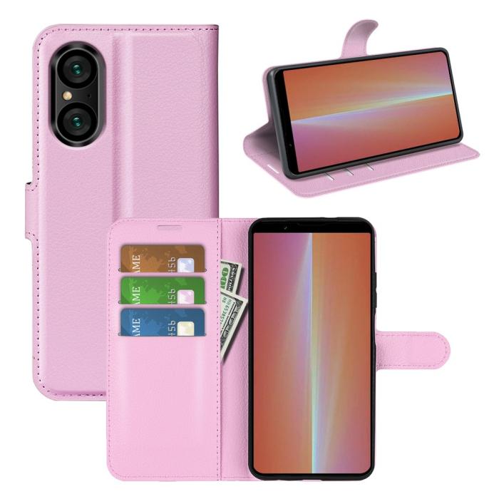 Bild 5,  Sony Xperia 5 V Fodral Litchi Textur Ljus Rosa - Teknikhallen.se