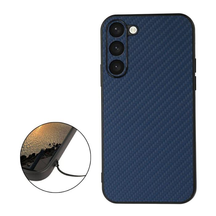 Bild 2,  Samsung Galaxy S23 Skal Läderbelagt Kolfiber Textur Blå - Teknikhallen.se