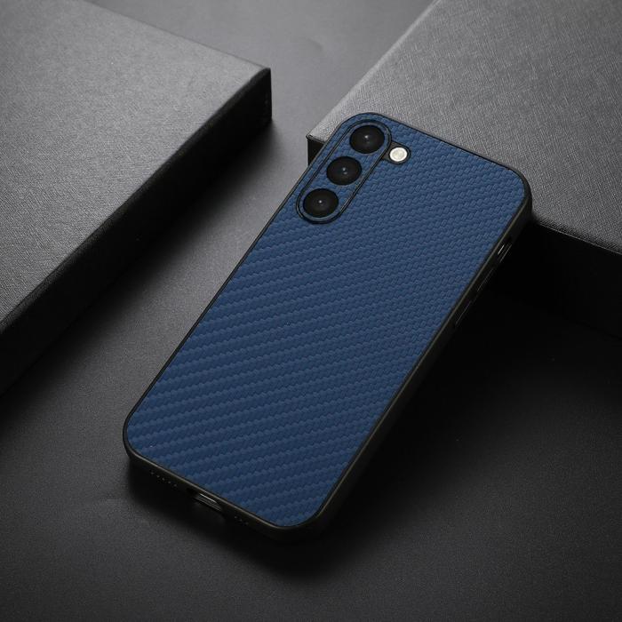 Bild 3,  Samsung Galaxy S23 Skal Läderbelagt Kolfiber Textur Blå - Teknikhallen.se