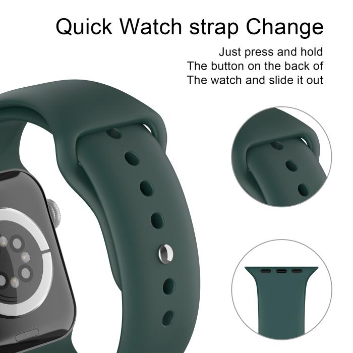 Bild 4, ColorPop Apple Watch 38/40/41/42 mm Silikon Armband (M/L) Mörk Grön - Teknikhallen.se