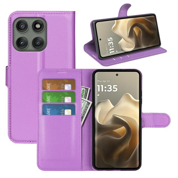 Bild 6,  Motorola Edge 60 Pro Fodral Litchi Läder Lila - Teknikhallen.se