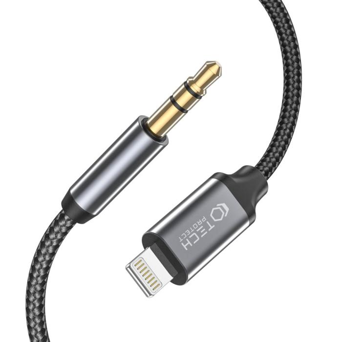 Bild 2, Tech-Protect Tech-Protect 1m Lightning - AUX Ljudadapter UltraBoost Svart - Teknikhallen.se