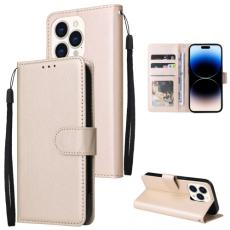  iPhone 14 Pro Fodral L&auml;der Med Snodd Guld - Teknikhallen.se