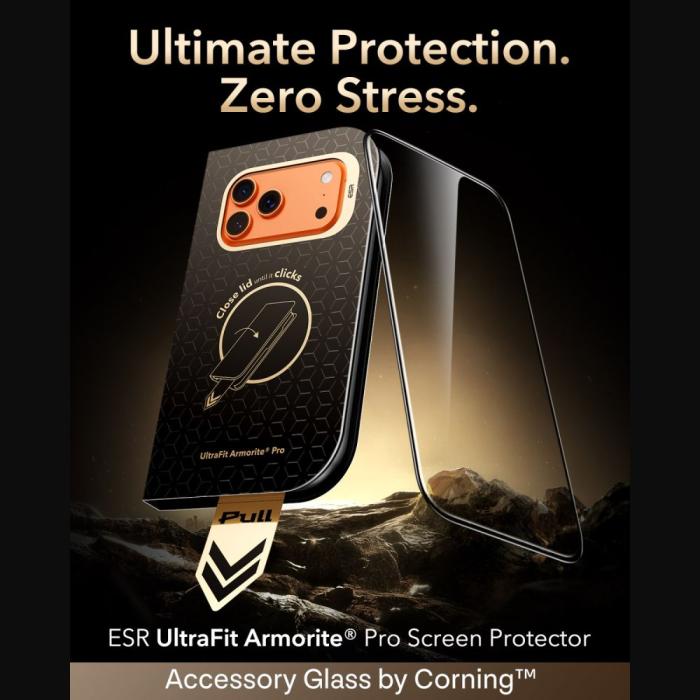 Bild 2, ESR ESR iPhone 18 Pro Max/17 Pro Max Skärmskydd UltraFit Amorite Pro Härdat Glas - Teknikhallen.se
