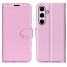  Samsung Galaxy S24 FE Fodral Litchi L&auml;der Textur Ljus Rosa - Teknikhallen.se