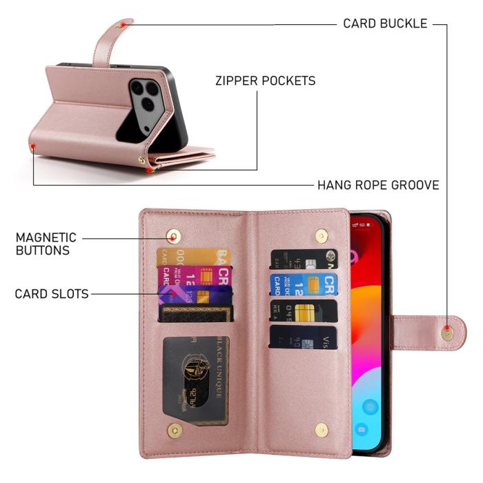 Bild 4,  iPhone 17 Pro Max Fodral Multifunktionell Läder Roséguld - Teknikhallen.se