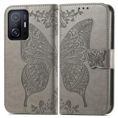  Xiaomi 11T / 11T Pro Fodral L&auml;der Butterfly Gr&aring; - Teknikhallen.se
