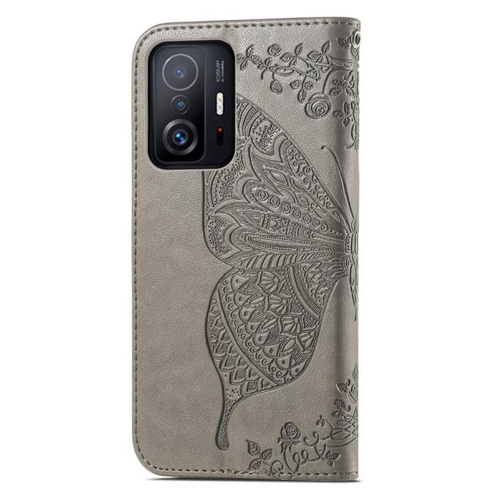 Bild 3,  Xiaomi 11T / 11T Pro Fodral Läder Butterfly Grå - Teknikhallen.se