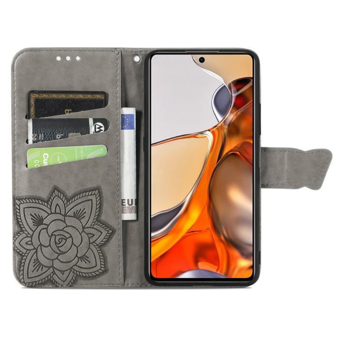 Bild 4,  Xiaomi 11T / 11T Pro Fodral Läder Butterfly Grå - Teknikhallen.se