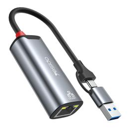 YESIDO YESIDO 2in1 USB-C/USB-A till RJ45 Adapter Grå - Teknikhallen.se